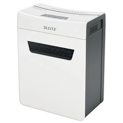 Abbildung von Leitz IQ 4M Premium Aktenvernichter P5 fürs Büro und Zuhause, Mikroschnitt, 4 Blatt, 14l Abfallbehälter, Sehr leise/Kompakt, Protect Serie, Weiß, 80940000