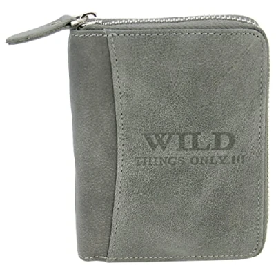 Abbildung von WILD THINGS ONLY !!! Herren Brieftasche mit Reißverschluss Leder Geldbörse RFID Schutz &amp; Geschenk Box (Hochformat, Grau)