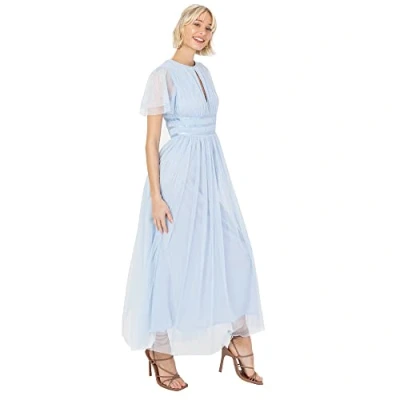 Abbildung von Anaya with Love Damen Ladies Midaxi Dress for Women High Waist Keyhole Short Flutter Sleeve Crew Neckline Wedding Guest Bridesmaids Prom Kleid, Light Blue,