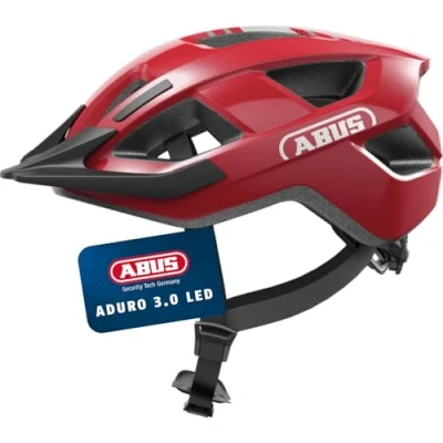 Abbildung von ABUS Fahrradhelm Aduro 3.0 LED Sportiver City Helm in stilvollem Design für alltägliche und sportliche Touren mit Rücklicht Damen Herren Größe L, Rot