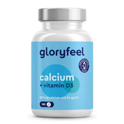 Abbildung von Calcium Tabletten 800 mg + Vitamin D3 1000 I.E. Kalzium aus Calciumcarbonat Hochdosiert zur Unterstützung der Aufnahme* 180 für 3 Monate Laborgeprüft, ohne Zusätze