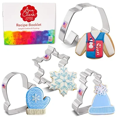 Abbildung von Ann Clark Ausstechformen Winter 4 Teile Set Schneeflocke, Pullover, Handschuh, Mütze US verzinnter Stahl