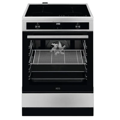 Abbildung von AEG Standherd mit Induktions Kochfeld 60 cm/SteamBake Feuchtigkeitszugabe/Hob²Hood/Touch Bedienung/Grillfunktion/Display Uhr/Kindersicherung/A / CIB6643BBM