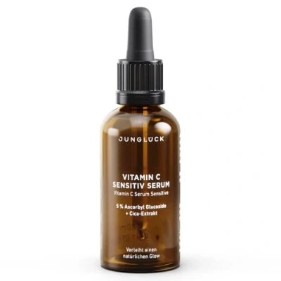 Abbildung von JUNGLÜCK Vitamin C Serum Gesicht Sensitiv Vegan Mildes Gesichtsserum mit BIO Aloe Vera schenkt dir einen natürlichen Glow &amp; strahlenden Teint Verträgliche Gesichtspflege für empfindliche Haut