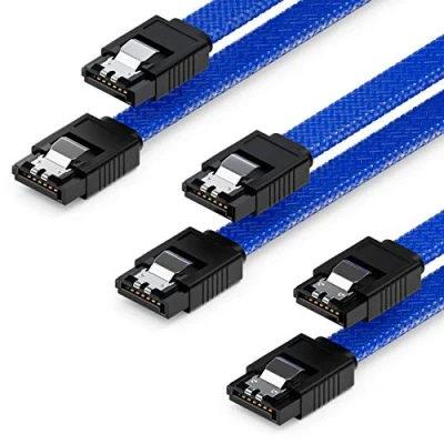 Abbildung von deleyCON 3x 50cm SATA 3 Nylon Kabel Set Datenkabel 6 Gbit/s Anschlusskabel Verbindungskabel Mainboard HDD SSD Festplatte 2 S ATA Stecker Gerade Blau