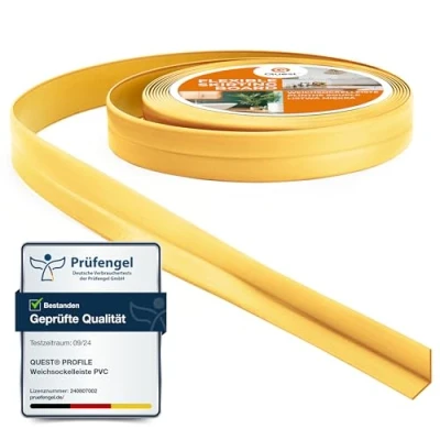 Abbildung von Quest Weichsockelleiste Selbstklebend Knickleiste Abschlussleiste für Küche Badezimmer Dichtungsband PVC Flexibel Dicht Dekorativ 10 mm x 5 Meter Gold