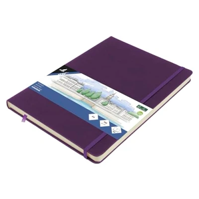 Abbildung von Skizzenbuch Kangaro A4 Purple Heart PU Hardcover 80 Blatt 140 Gramm cremefarbenes Papier mit Gummiband und Band