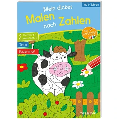 Abbildung von Mein dickes Malen nach Zahlen. Ab 6 Jahren: 2 Themen in einem Buch: Tiere und Bauernhof
