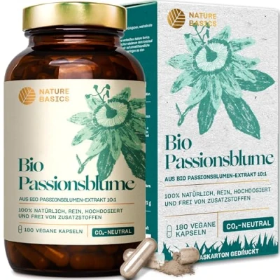 Abbildung von Bio Passionsblume 180 Kapseln hochdosiert / 1100 mg Passionsblumen Extrakt pro Tagesdosis 10:1 Verhältnis/Vegan, Zertifiziert &amp; Nachhaltig im Glas