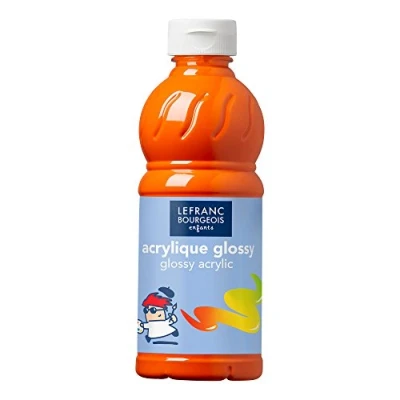 Abbildung von Lefranc Bourgeois 188303 Glossy Kinder Acrylfarbe, gebrauchsfertige flüssige glänzend und wasserfest, Ideal auf Papier, Karton, Holz, Gips, Metall, Plastik, 500ml Flasche Orange
