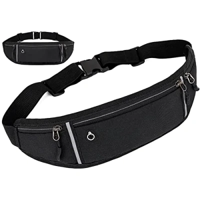 Abbildung von Vecibel Laufgürtel für Handy wasserdichte und Verstellbare Lauftasche mit Reißverschluss, Hüfttasche Radfahren, Joggen, Fitness, Reisen Outdoor Aktivitäten, Schwarz