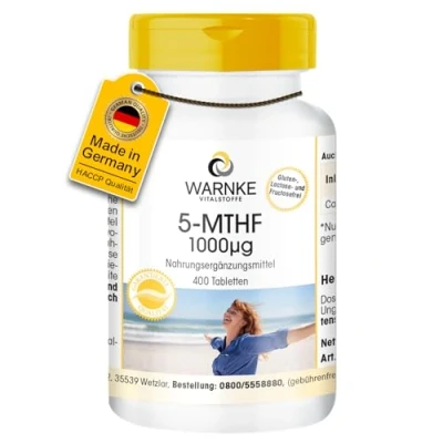 Abbildung von 5 MTHF 1000μg 400 Tabletten Calcium L Methylfolat HOCHDOSIERT Deutsche Apothekenqualität vegan Warnke Vitalstoffe