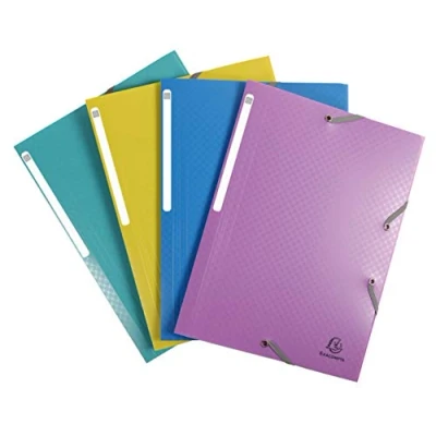 Abbildung von Exacompta 55190E 4er Pack Premium Kunststoff Einschlagmappe Forever Young aus blickdichtem Polypropylen mit 3 Klappen und 2 Gummizügen DIN A4 farbig sortiert