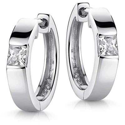 Abbildung von Materia Damen Creolen Klappcreolen 925 Sterling Silber mit Zirkonia Steinen 17mm klein rhodiniert SO 432