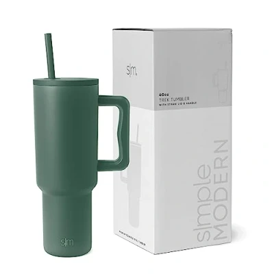 Abbildung von Simple Modern Thermobecher mit Strohhalm und Griff Isolierter Edelstahl Trinkbecher Eiskaffee Reisebecher Geschenke für Frauen Männer Trek 1180ml Forest