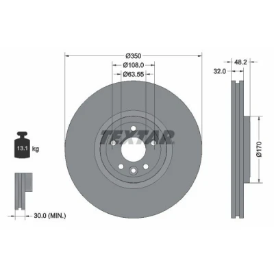 Abbildung von TEXTAR 92308205 Bremsscheibe 350 32 05/06 108 innenbelüftet beschichtet hochgekohlt ohne Radnabe JAGUAR: F Pace, I LAND ROVER: Range Rover Velar
