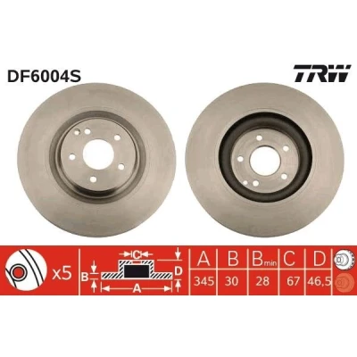 Abbildung von TRW DF6004S Bremsscheibe 345 30 5 112 Belüftet MERCEDES BENZ: C Class Saloon, CLK Coupe, T modell