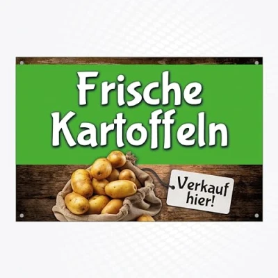 Abbildung von Hochwertiges Schild aus Alu Dibond &quot; FRISCHE KARTOFFELN 300 x 200 mm rechteckig Verkauf hier Hinweisschild farbig mit Lochbohrung