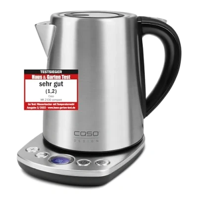 Abbildung von CASO WK 2100 compact Design Wasserkocher, Leistungsstarke 2200 Watt, Kompakte Größe mit 1,2 Liter Kapazität, 10 C Schritte von 100 C, Zur Reinigung entnehmbarer Anti Kalkfilter, 1869