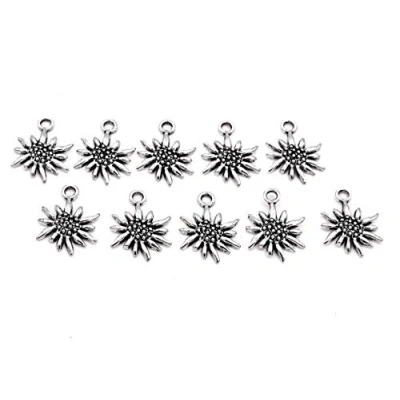 Abbildung von Vintageparts Anhänger in antik Silberfarben verschiedene Blumen, Blätter und Blüten DIY Selfmade Kinderschmuck Damen Herrenschmuck Unisex Kinder Erwachsene (Edelweiß)