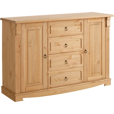 Abbildung von Home affaire Sideboard »Anna« Gesamtmaße (B/T/H): ca. 140/44/88 cm, Kommode, Breite 140 4 Schubladen, 2 Türen, Massivholz, FSC®