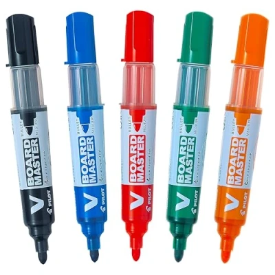 Abbildung von PILOT V Board Master, Whiteboardmarker mit Rundspitze, 5er Set (Schwarz, Rot, Blau, Grün, Orange)