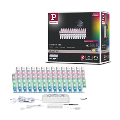 Abbildung von Paulmann 78885 LED Stripe MaxLED 500 Basisset Smart Home Zigbee IP44 5m incl. 1x26 W dimmbar RGBW Farbsteuerung Silber Kunststoff Lichtstreifen 3000 K