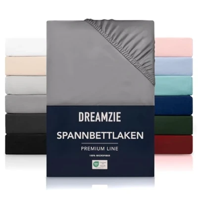 Abbildung von Dreamzie Spannbetttlaken 140x200 cm Hoher Steg bis 33 100% Mikrofaser Anthrazit Schadstoffgeprüft (Oeko TEX), Bettlaken mit Gummizug