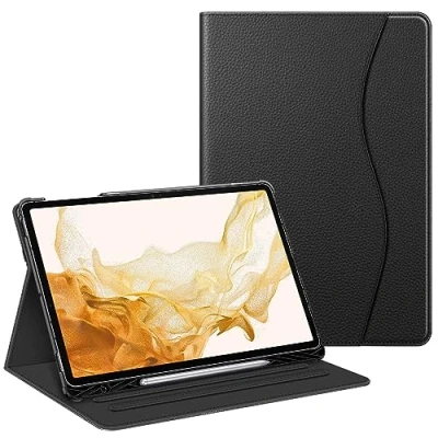 Abbildung von Fintie Hülle für Samsung Galaxy Tab S8 Plus 2022/S7 FE 2021/S7 2020 12.4 Zoll, Multi Winkel Folio Schutzhülle mit S Pen Halter Dokumentschlitze und Auto Schlaf/Wach Funktion, Schwarz