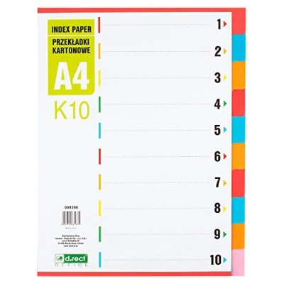 Abbildung von D.RECT K10 Register Trennblätter Kartonregister , Trennregister Für Ordner Din A4 Trenner bunt, 10 Teilig Aus Karton 1
