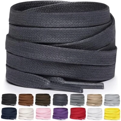 Abbildung von Miscly Schnürsenkel Flach Gewachst Reißfest für Steifel und Lederschuhe 100% Baumwolle Ø 6mm (137 cm, Dunkelgrau)