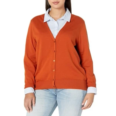 Abbildung von Amazon Essentials Damen Leichter Cardigan mit V Ausschnitt (in Übergröße erhältlich), Rostfarben, XXL