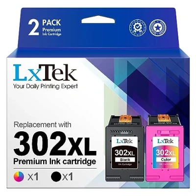 Abbildung von LxTek 302 XL Multipack Wiederaufbereitet Tintenpatrone Kompatibel für HP Druckerpatronen 302XL Envy 4525 4527 4520 Officejet 3831 3830 5230 5220 DeskJet 3630 2130 3636 (1 Schwarz, 1 Farbe)