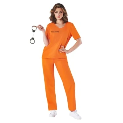 Abbildung von Fun Shack Sträfling Kostüm Damen Orange, Damen, Sträfling, Häftling Faschingskostüme Gefangene Knast XXL