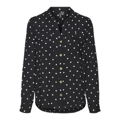 Abbildung von VERO MODA Damen VMBUMPY L/S Shirt New WVN GA NOOS Langarmbluse, Black/AOP:Snow White dot, S
