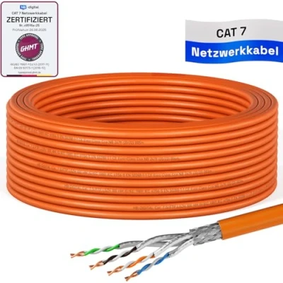 Abbildung von HB DIGITAL 15m CAT 7 Netzwerkkabel LAN Kabel Verlegekabel Ethernet Installationskabel 10 Gbit/s AWG23 S/FTP GHMT Zertifiziert reines Kupfer LSZH BauPVO Klasse Cca Datenkabel Simplex Orange
