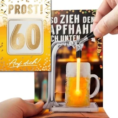 Abbildung von bentino 3D PopUp Geburtstagskarte zum Bierzapfen, spektakulärer Effekt mit beweglichem Zapfhahn, Karte 60. Geburtstag