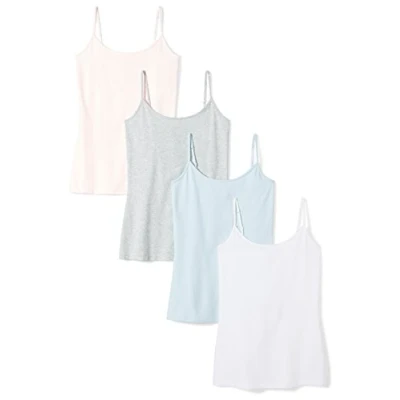 Abbildung von Amazon Essentials Damen Kamisol in schmaler Passform, 4er Pack, Blassrosa/Hellblau/Hellgrau Meliert/Weiß, XS