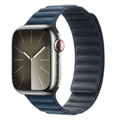 Abbildung von Apple Watch Armband Original Echtes Leder Blau Geeignet für Series 1 9 / SE