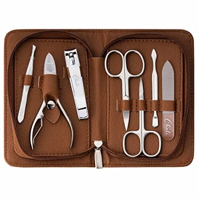 Abbildung von Chali® Nagel Set 7 tlg. mit Etui, Edelstahl Maniküre/Pediküre Nagelschere, Nagelknipser, Pinzette, Glasnagelfeile uvm