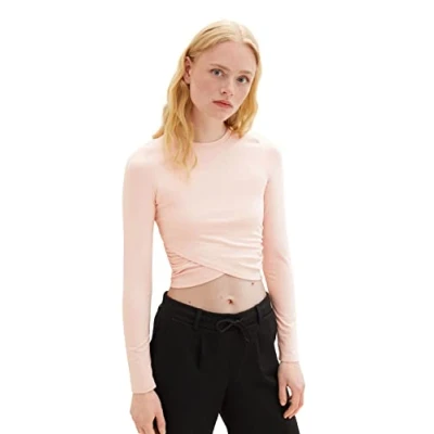Abbildung von TOM Tailor Denim IN Wickeloptik Langarmshirt, Damen, Größe: Medium, Light english rose