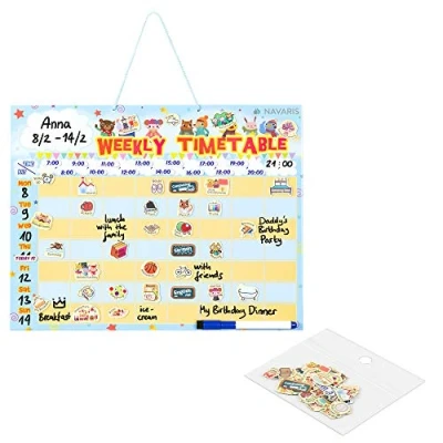 Abbildung von Navaris abwischbarer Wochenplan magnetisch 40x32cm mit 98 Magneten und Stift individualisierbare Magnettafel Familienplaner Wochenplaner Englisch