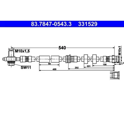 Abbildung von ATE 83.7847 0543.3 Bremsschläuche 540 M10x1 SEAT: Ibiza 4, 4 ST, VOLKSWAGEN: Polo V Hatchback, SKODA: Fabia III Hatchback