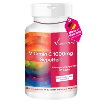 Abbildung von Gepuffertes Vitamin C 1000mg 180 vegane Kapseln magenfreundlich ! FÜR 6 MONATE Vitamintrend®