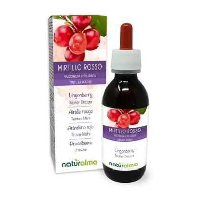Abbildung von Preiselbeere (Vaccinium vitis idaea) Blätter Alkoholfreier Urtinktur Naturalma Flüssig Extrakt Tropfen 120 ml Nahrungsergänzungsmittel Veganer