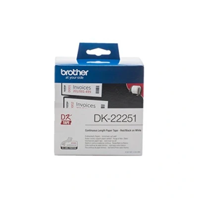 Abbildung von Brother DK22251 schwarz/rot auf weiß rolle (6,2 cm x 15,24 m) 1 rolle(n) etiketten endlospapier