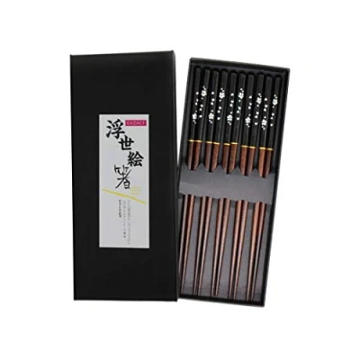 Abbildung von Exzact Essstäbchen Geschenkset 5 Paar Wiederverwendbare natürliche Holzstäbchen Japanischen Stil (Schwarz)