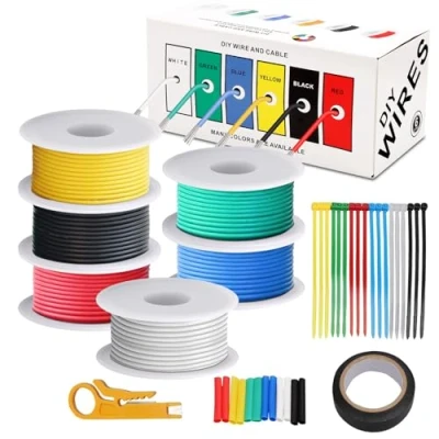 Abbildung von Coomoors 22AWG Elektrischer Kabel Silikonkabel Draht Verzinnter Kupferdraht Kit Flexibler Kfz Kabel(6 verschiedene farbige 7 Meter Spulen 22 AWG Wire Hook Kit)