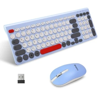 Abbildung von LeadsaiL, kabelloses Tastatur Maus Set, ergonomische und Tastatur, kabellose PC Maus, deutsches QWERTZ Layout, leise Maustasten, MacOS PC, Laptop, Farbig