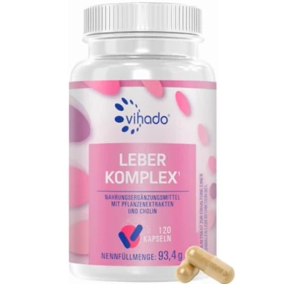 Abbildung von Vihado Leber Komplex PLUS Mariendistel Kapseln hochdosiert 80% Silymarin, Artischocken, Löwenzahn, Curcuma, Desmodium und Cholin für die Kur, 120